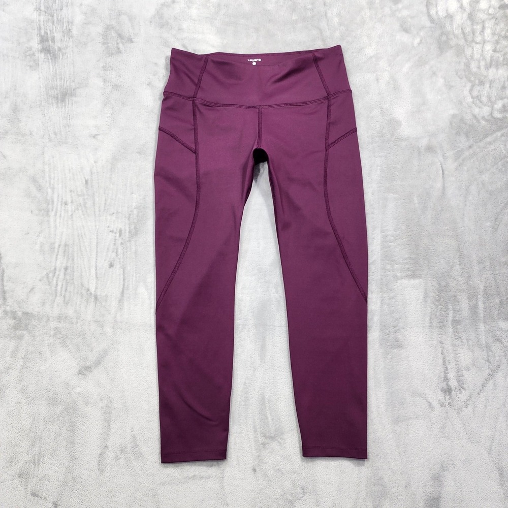 Layer 8‎ Leggings Womens L Purple Mid Rise Cropped Quick Dry Stretch Yoga Gym